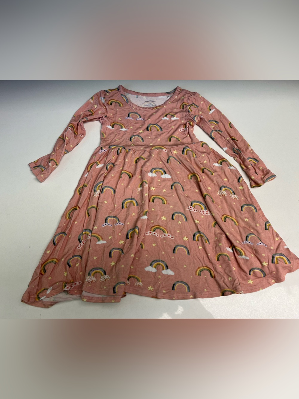 Posh Peanut Dusty Pink Rainbow & Cloud Long-Sleeve twirl dress size 2t